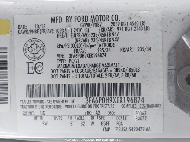 3FA6P0H9XER196874 Ford FUSION SE