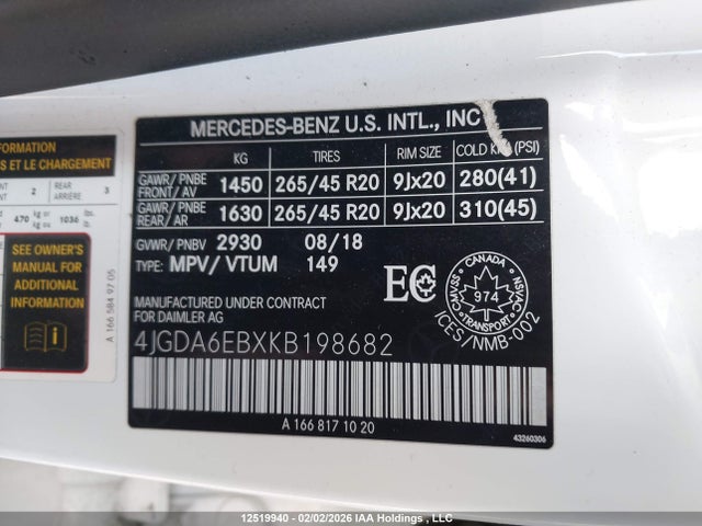Продажа на аукционе авто 2019 Mercedes-benz Gle 43 Amg, vin: 4JGDA6EBXKB198682, номер лота: 12519940