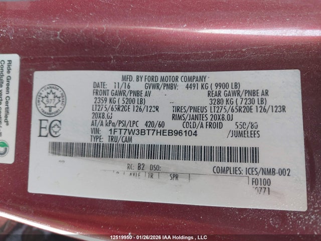 Ford F-350 Platinum 2017 1FT7W3BT7HEB96104 Image 9
