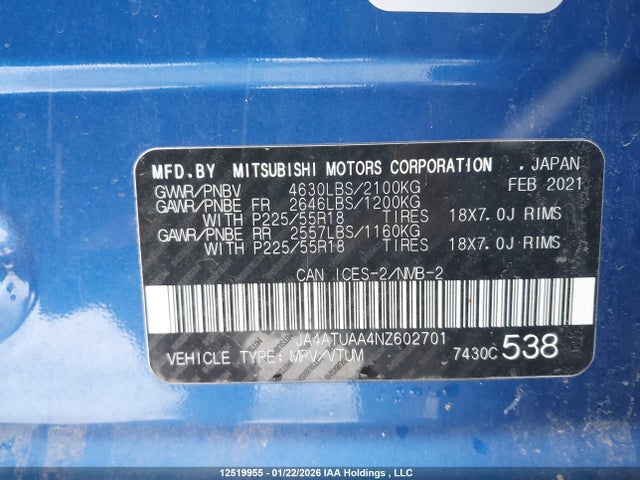 JA4ATUAA4NZ602701 Mitsubishi Eclipse Cross Es