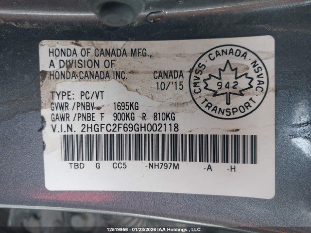 Продажа на аукционе авто 2016 Honda Civic Lx, vin: 2HGFC2F69GH002118, номер лота: 12519956