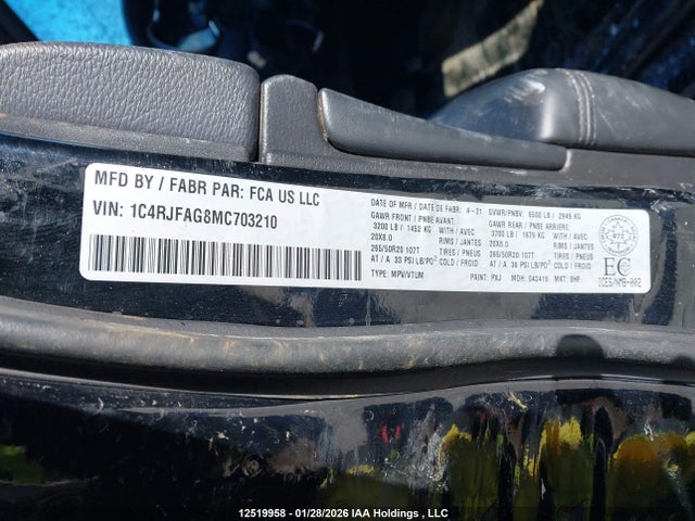 1C4RJFAG8MC703210 Jeep Grand Cherokee Altitude