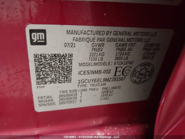 1GCUYEEL9MZ381567 Chevrolet Silverado 1500 Rst