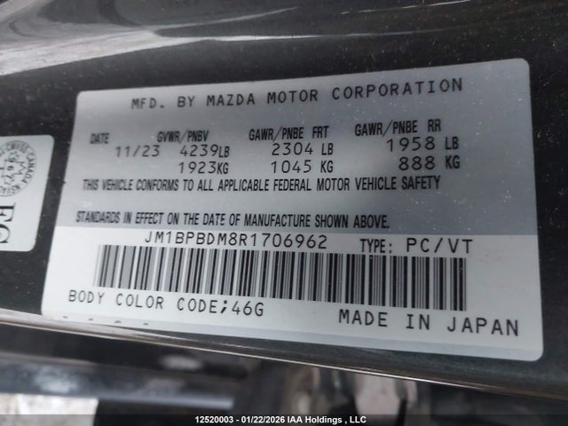 Aukcja sprzedaży 2024 Mazda 3 Gt, vin: JM1BPBDM8R1706962, numer aukcji: 12520003