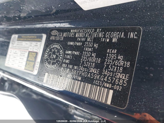 5XYPHDA59KG457685 KIA Sorento Ex/ex Sport