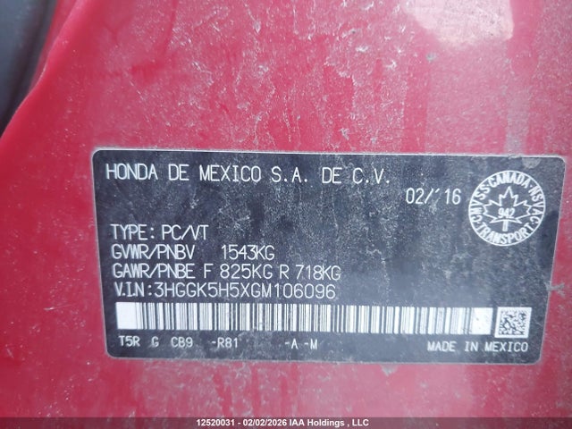 3HGGK5H5XGM106096 Honda FIT LX