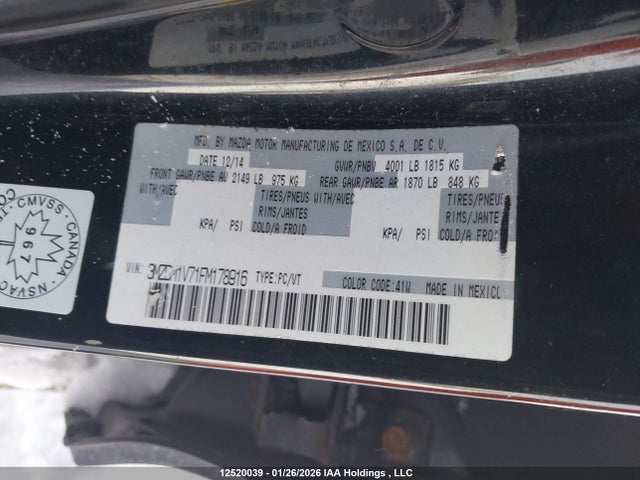 3MZBM1V71FM178916 Mazda 3 TOURING
