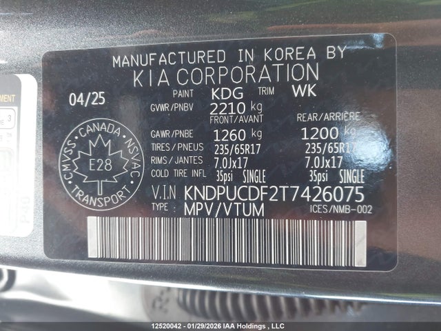 2026 Kia Sportage Lx მანქანა იყიდება აუქციონზე, vin: KNDPUCDF2T7426075, აუქციონის ნომერი: 12520042