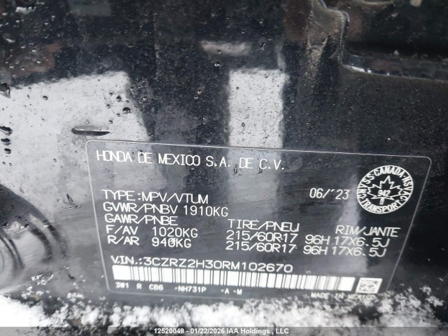 3CZRZ2H30RM102670 Honda HR-V LX