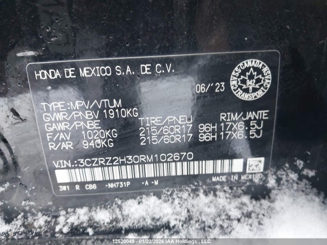 3CZRZ2H30RM102670 Honda HR-V LX