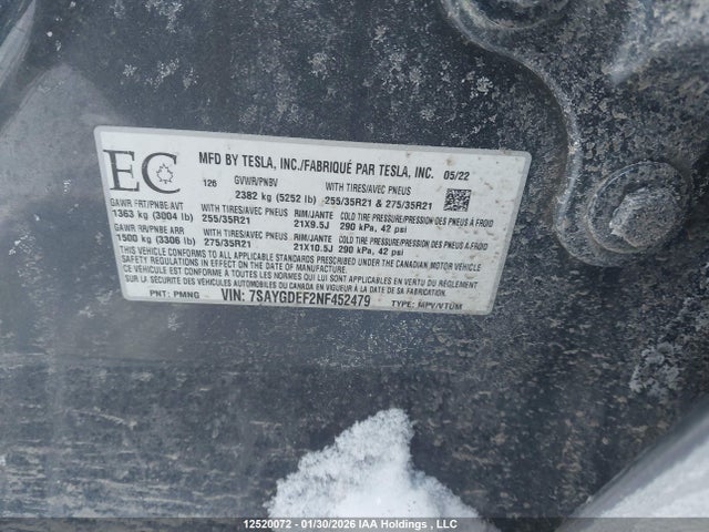 7SAYGDEF2NF452479 Tesla Model Y Performance