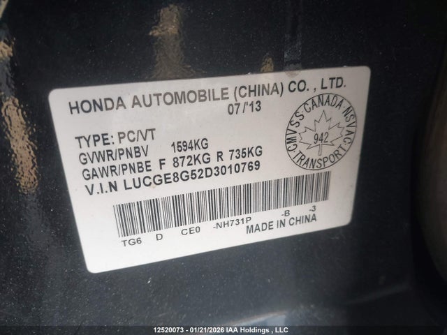 Aukcja sprzedaży 2013 Honda Fit Lx, vin: LUCGE8G52D3010769, numer aukcji: 12520073