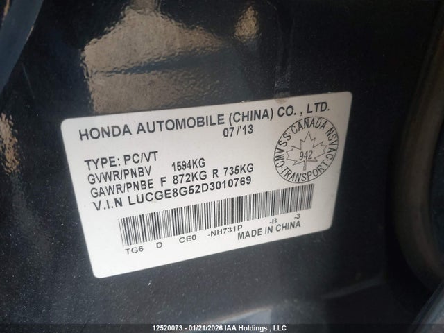 Aukcja sprzedaży 2013 Honda Fit Lx, vin: LUCGE8G52D3010769, numer aukcji: 12520073