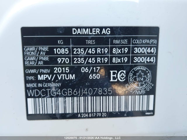 WDCTG4GB6JJ407835 Mercedes-Benz Gla 250 4matic