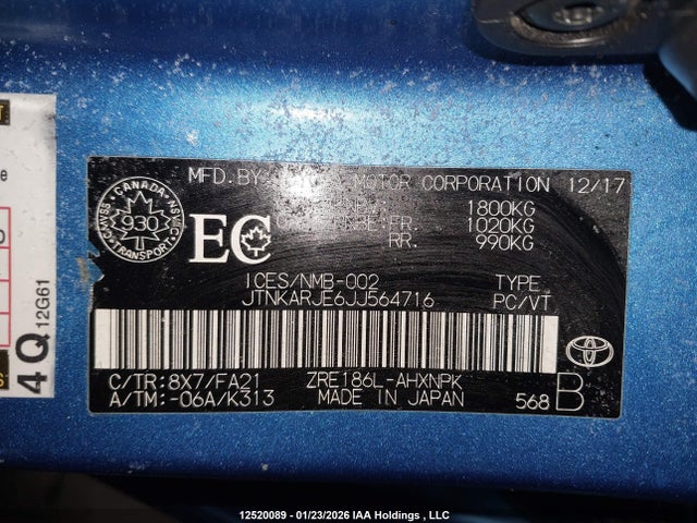 JTNKARJE6JJ564716 Toyota COROLLA IM