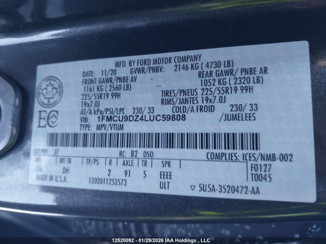 1FMCU9DZ4LUC59808 Ford Escape Titanium Hybrid