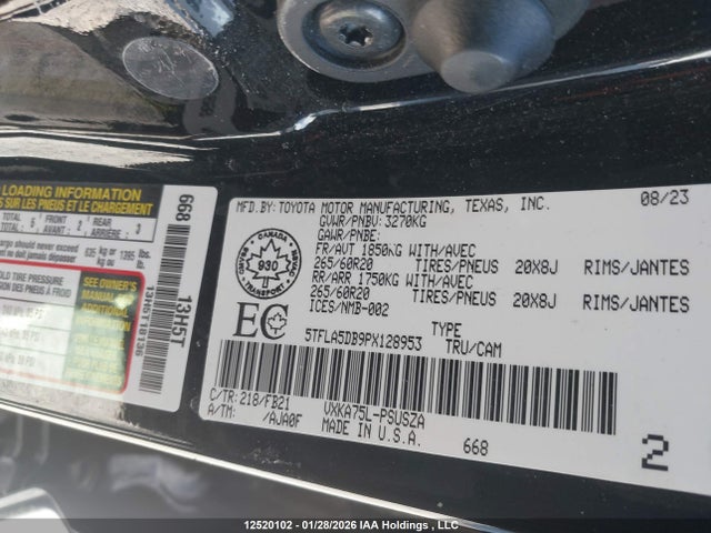 12520102 :رقم المزاد ، 5TFLA5DB9PX128953 vin ، 2023 Toyota Tundra Sr مزاد بيع