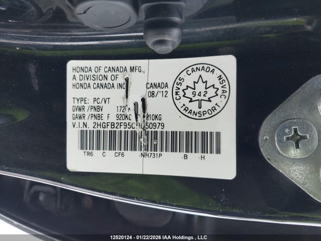 2012 Honda Civic Ex-l მანქანა იყიდება აუქციონზე, vin: 2HGFB2F95CH050979, აუქციონის ნომერი: 12520124