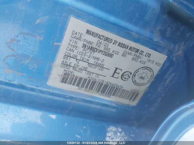 2023 Nissan Sentra Sv მანქანა იყიდება აუქციონზე, vin: 3N1AB8CV1PY260690, აუქციონის ნომერი: 12520132