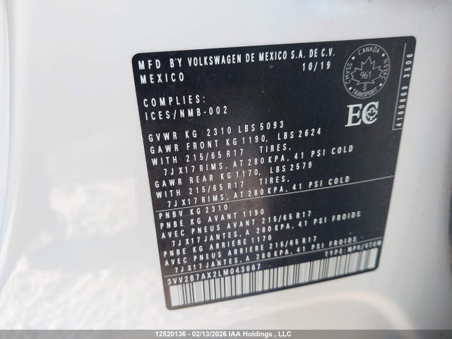3VV2B7AX2LM043667 Volkswagen Tiguan
