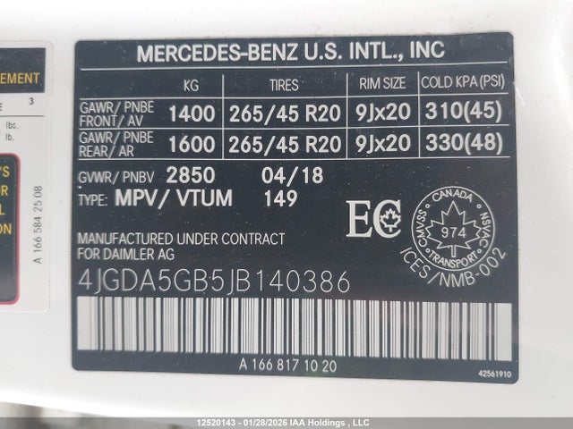 4JGDA5GB5JB140386 Mercedes-Benz Gle 400 4matic