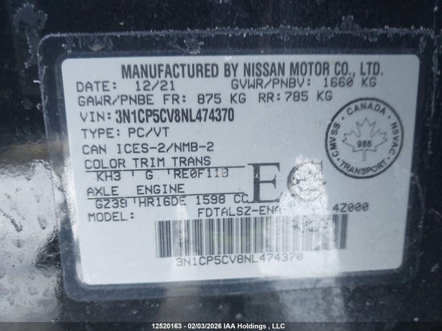 3N1CP5CV8NL474370 Nissan Kicks