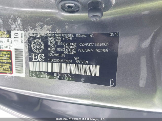 5TDKZ3DC4HS769016 Toyota Sienna Le V6