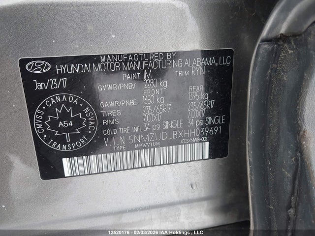 5NMZUDLBXHH039691 Hyundai SANTA FE SPORT