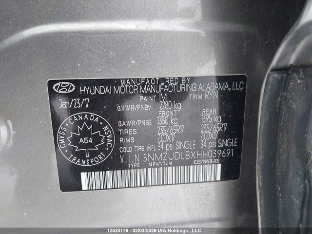 5NMZUDLBXHH039691 Hyundai SANTA FE SPORT