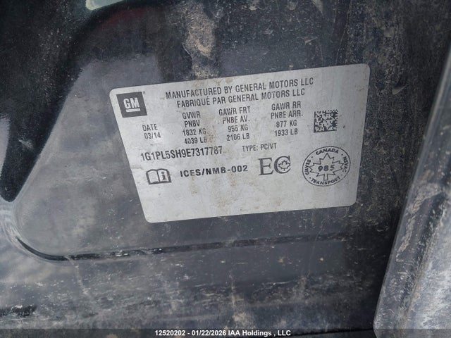1G1PL5SH9E7317787 Chevrolet Cruze
