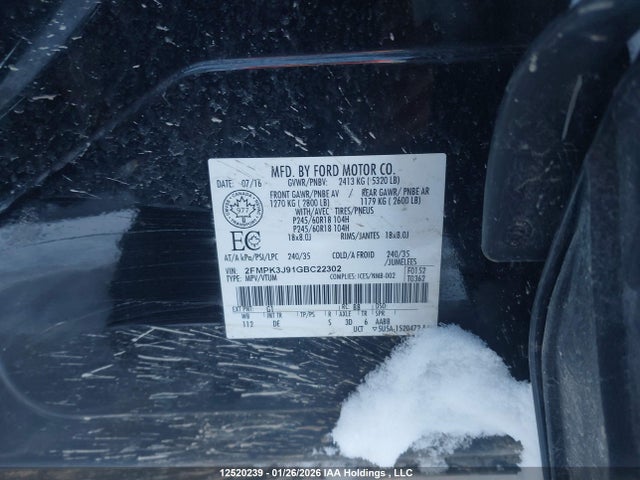 2FMPK3J91GBC22302 Ford EDGE SEL