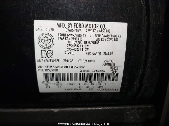 1FM5K8GC9LGB57807 Ford Explorer St