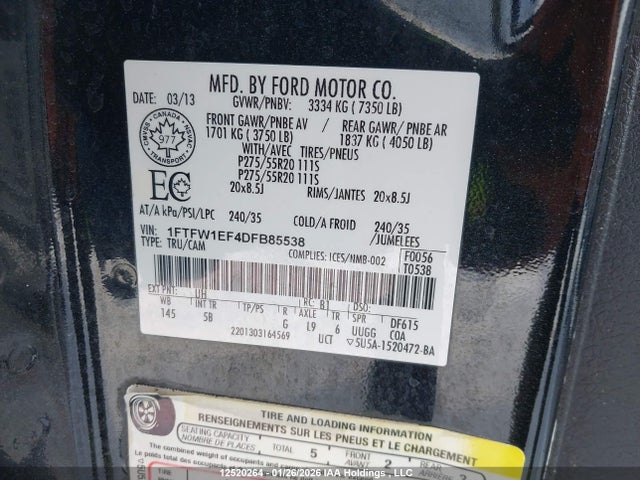 Aukcja sprzedaży 2013 Ford F-150 Fx4, vin: 1FTFW1EF4DFB85538, numer aukcji: 12520264