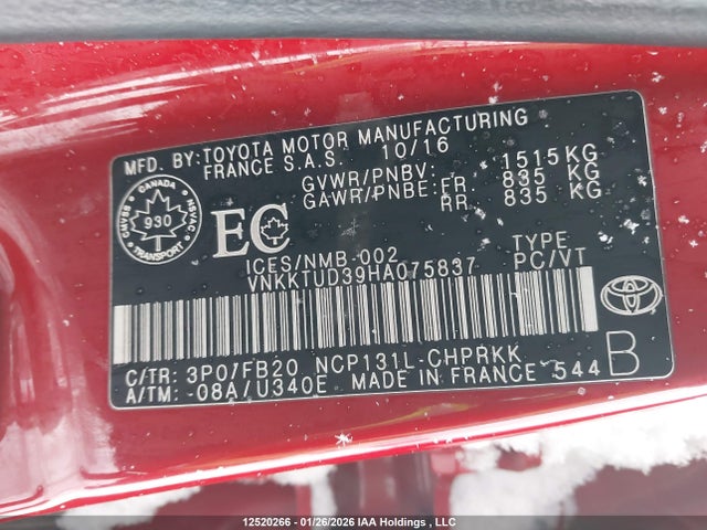 VNKKTUD39HA075837 Toyota Yaris L/le/se