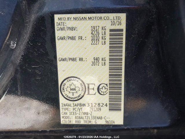 1N4AL3AP8HN312824 Nissan Altima 2.5/s/sv/sl/sr