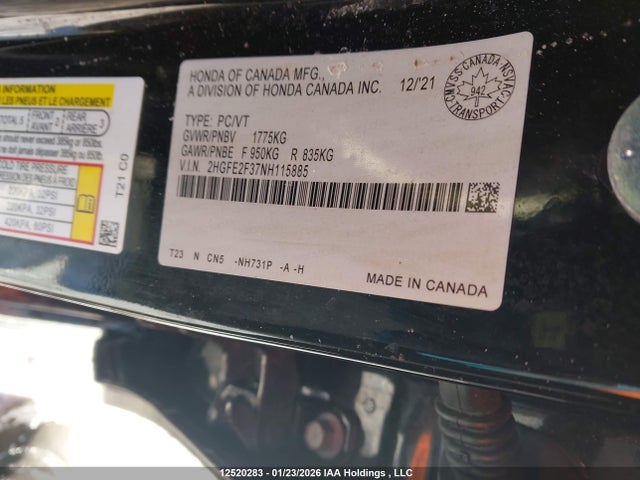 Honda CIVIC EX 2022 2HGFE2F37NH115885 Image 9