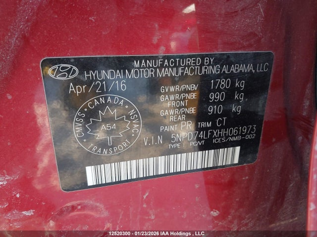 5NPD74LFXHH061973 Hyundai ELANTRA SE