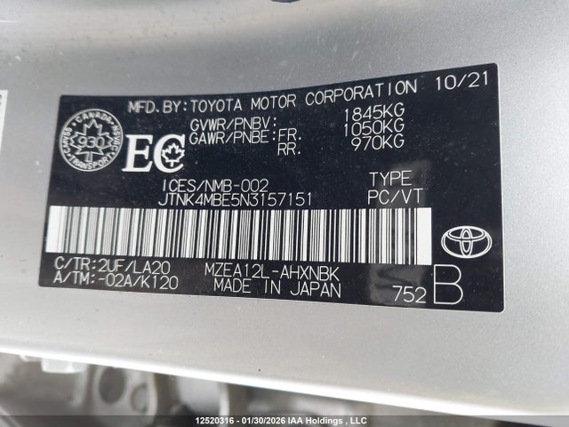 JTNK4MBE5N3157151 Toyota Corolla