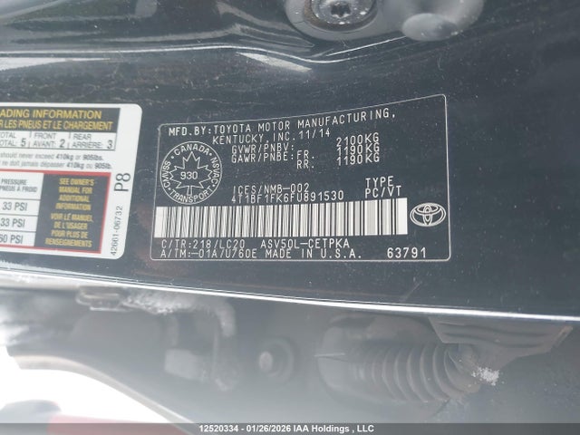 Продаж на аукціоні авто 2015 Toyota Camry Le/xle/se/xse, vin: 4T1BF1FK6FU891530, номер лоту: 12520334