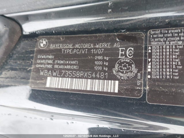 12520337 :رقم المزاد ، WBAWL73558PX54481 vin ، 2008 Bmw 3 Series مزاد بيع
