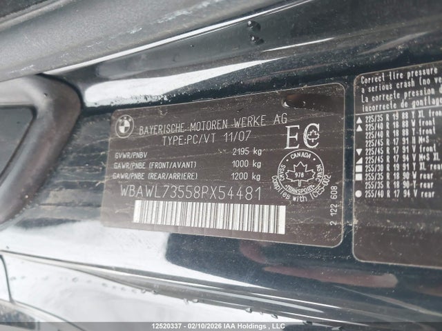 12520337 :رقم المزاد ، WBAWL73558PX54481 vin ، 2008 Bmw 3 Series مزاد بيع