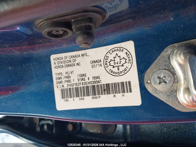 Продажа на аукционе авто 2014 Honda Civic Lx, vin: 2HGFB2F43EH039941, номер лота: 12520345