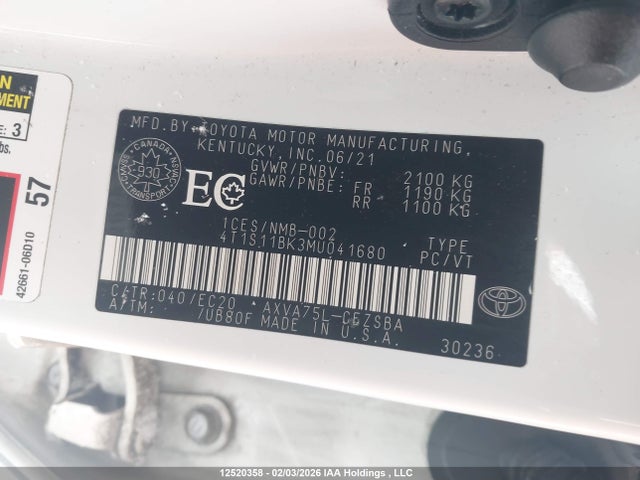 4T1S11BK3MU041680 Toyota Camry