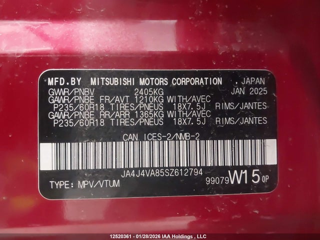 JA4J4VA85SZ612794 Mitsubishi Outlander Se/diamond Trail Edition