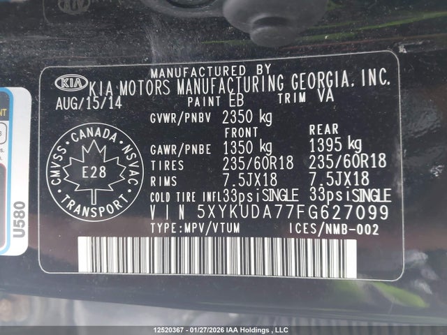 5XYKUDA77FG627099 KIA Sorento