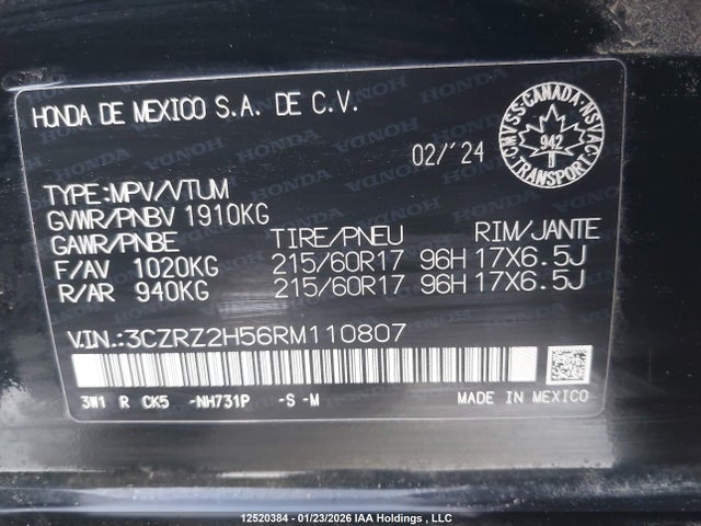 3CZRZ2H56RM110807 Honda HR-V