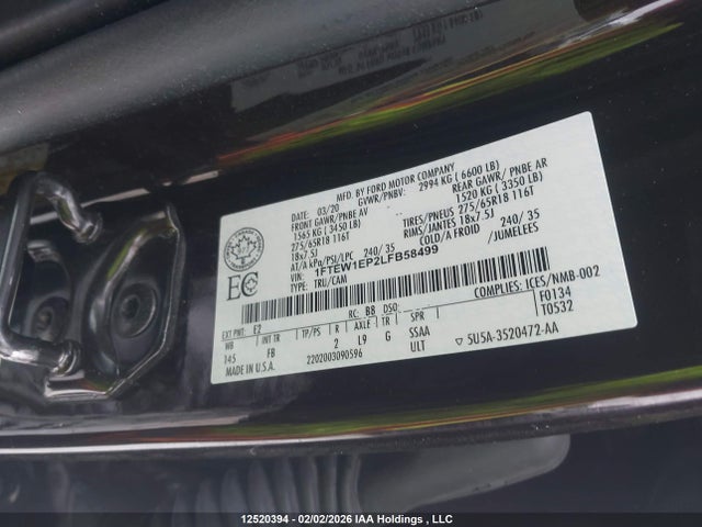 1FTEW1EP2LFB58499 Ford F150 Supercrew