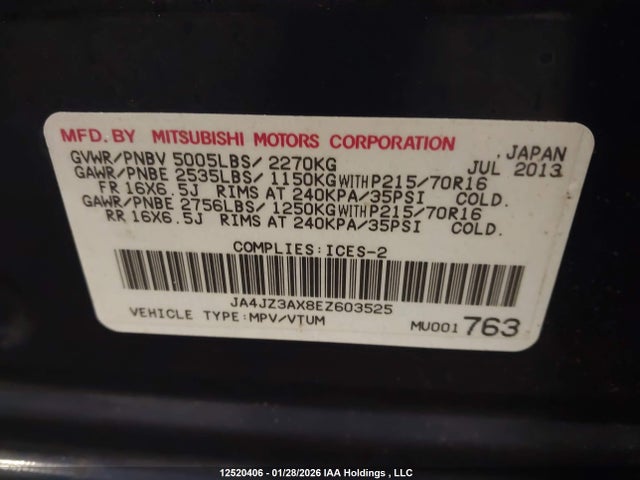 JA4JZ3AX8EZ603525 Mitsubishi Outlander Se