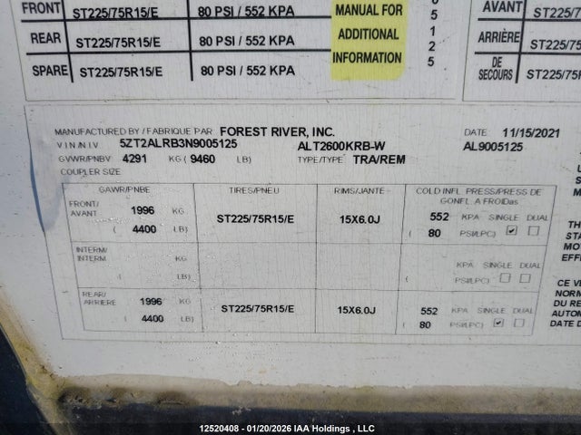 5ZT2ALRB3N9005125 East Manufacturing Alta 2600krb