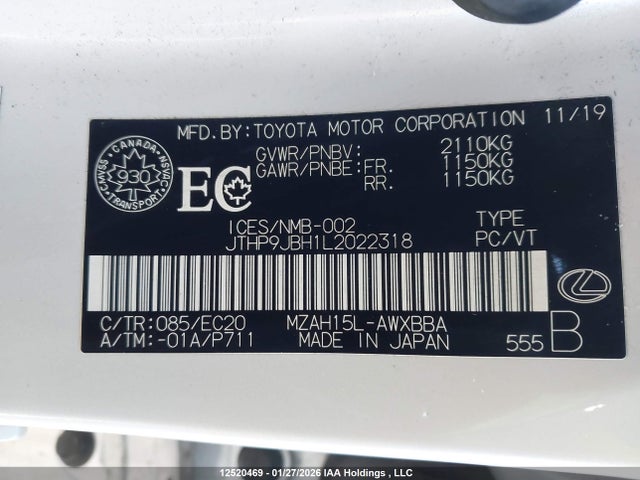 JTHP9JBH1L2022318 Lexus UX 250H